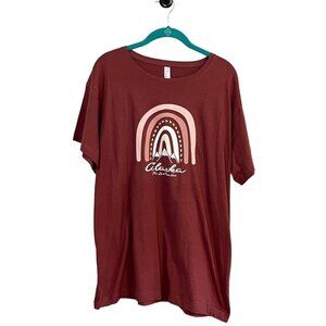 LAT Women Top 2x Maroon Graphic Rainbow Alaska Tunnel Love Travel Neutral Soft